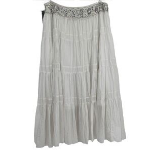 Peter Nygard NWT Size 14 White Sequin Waist Flowy Maxi Skirt Gauzy Layered
